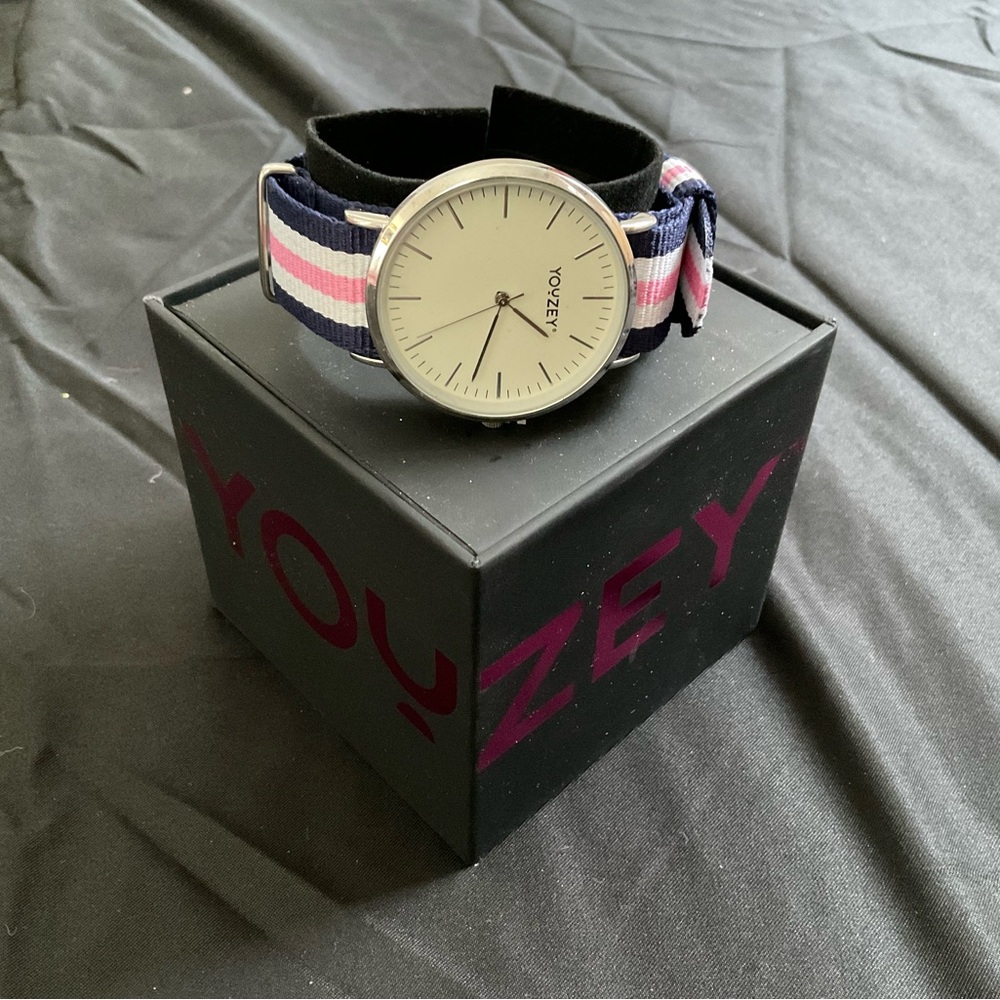 Youzey Striped Watch with Blue and Pink Band